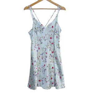 Vintage 90's Jaclyn Smith  Floral Satin Slip Chemise Dress Pale Blue Size L